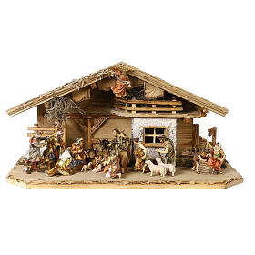 Nativity Scene with Three Wise Men, shepherds, ox and donkey Original Pastore model painted wood from Val Gardena 10 cm - 22 pieces