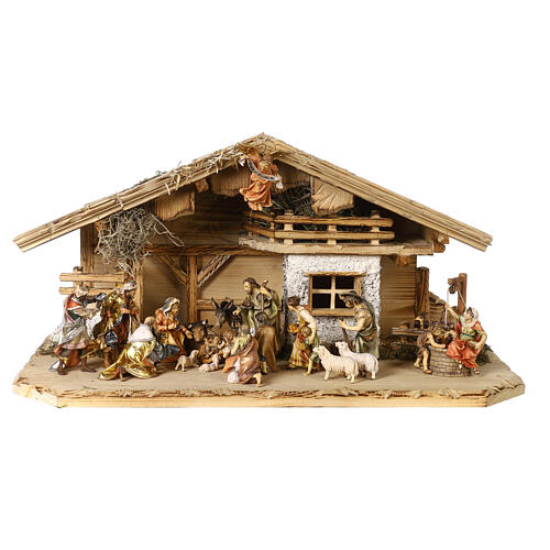Nativity Scene with Three Wise Men, shepherds, ox and donkey Original Pastore model painted wood from Val Gardena 10 cm - 22 pieces 1