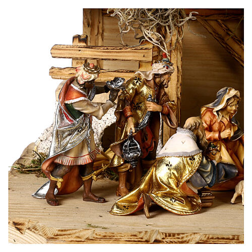 Nativity Scene with Three Wise Men, shepherds, ox and donkey Original Pastore model painted wood from Val Gardena 10 cm - 22 pieces 3