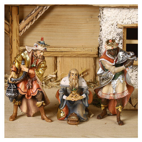 Nativity Scene with Three Wise Men, shepherds, ox and donkey Original Pastore model painted wood from Val Gardena 10 cm - 22 pieces 8