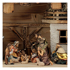 Belén Reyes Magos pastores, buey y burro mod. Original madera pintada en Val Gardena 12 cm de altura media - 22 piezas