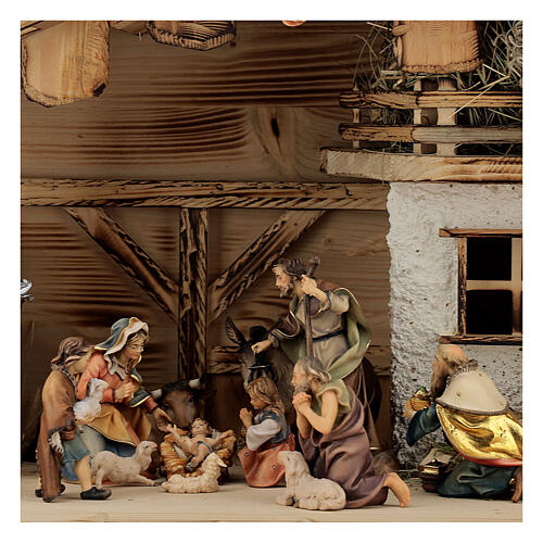 Szopka Trzej Królowie Mędrcy, pasterze, wół i osioł mod. Original drewno malowane Val Gardena 12 cm - 22 części 2