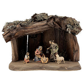 Holy Family in cave Original Pastore Nativity Scene painted wood from Val Gardena 10 cm - 5 pieces