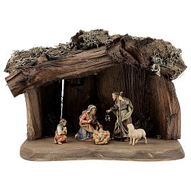 Holy Family in the grotto, 10 cm Original Nativity model, in painted Valgardena wood - 5 pcs