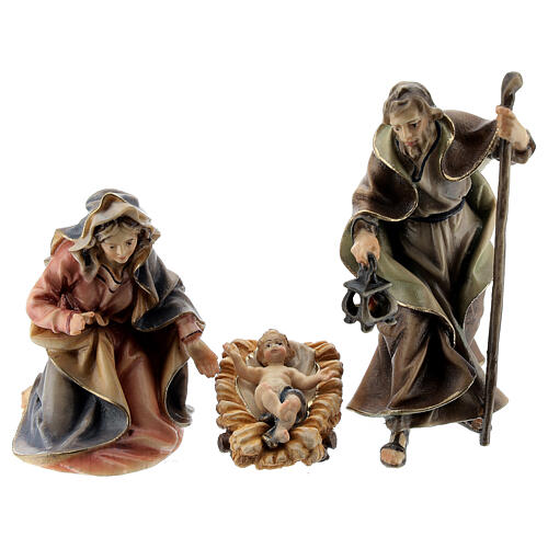 Holy Family in the grotto, 10 cm Original Nativity model, in painted Valgardena wood - 5 pcs 2