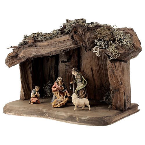 Holy Family in the grotto, 10 cm Original Nativity model, in painted Valgardena wood - 5 pcs 3