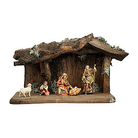 Sacred Family in the grotto, 12 cm Original Nativity model, in painted Valgardena wood - 5 pcs