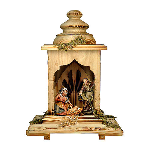 Sagrada Familia en la linterna belén Original madera pintada de Val Gardena de altura media 12 cm 1