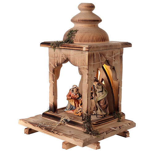 Sainte Famille dans la lanterne avec lumière crèche Original bois peint Val Gardena 12 cm 3