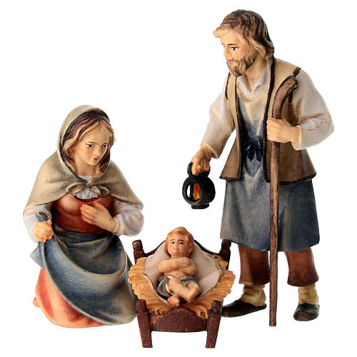 Sagrada familia con cuna belén Original Pastor madera pintada en Val Gardena 10 cm de altura media 1