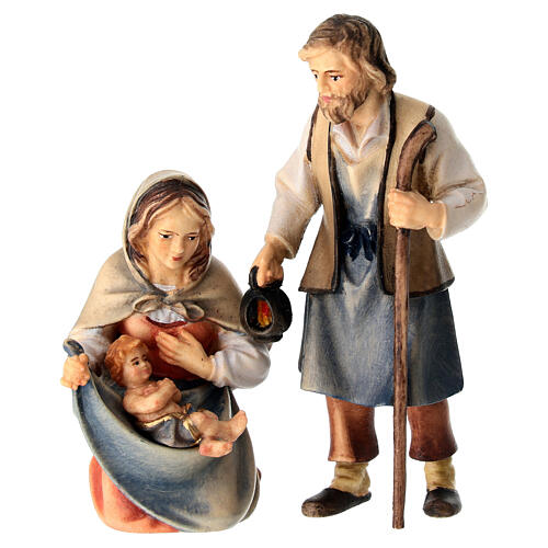 Holy Family with Baby in Manger, 10 cm Nativity Original Shepherd model, in painted Valgardena wood 2