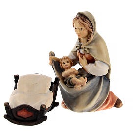 Holy Family with Rocking Crib, 10 cm Nativity Original Shepherd model, in painted Valgardena wood