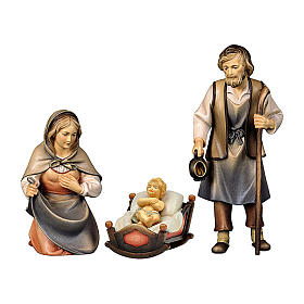 Sainte Famille avec berceau à bascule crèche Original Berger bois peint Val Gardena 12cm