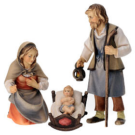 Sainte Famille avec berceau à bascule crèche Original Berger bois peint Val Gardena 12cm