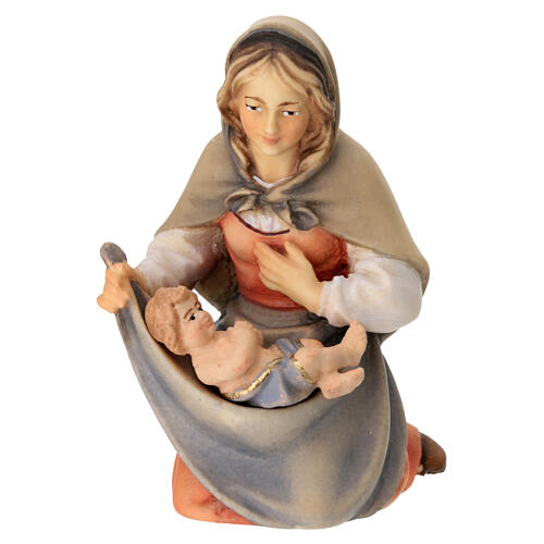 Sainte Famille avec berceau à bascule crèche Original Berger bois peint Val Gardena 12cm 3