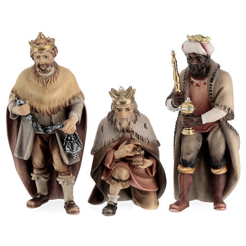Três reis magos presépio Orginal Pastor Val Gardena madeira pintada 10 cm 1