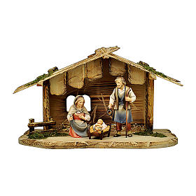 Holy Family in stable Original Pastore Nativity Scene painted wood from Val Gardena 10 cm