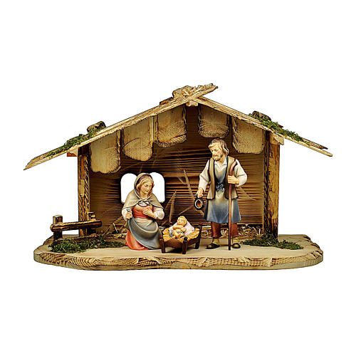 Nativity Scene with Stable, 12 cm Nativity Original Shepherd model, in painted Valgardena wood 1