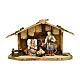 Holy Family with donkey and ox in stable Original Pastore model painted wood from Val Gardena 10 cm - 5 pieces. s1