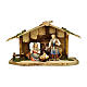 Nativité avec âne et boeuf dans maisonnette pour crèche Original Berger bois peint Val Gardena 10 cm 5 pcs s1