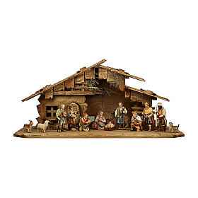 Complete Nativity set in stable 12 cm, mod. Original Shepherd, in painted Valgardena wood 14 pcs