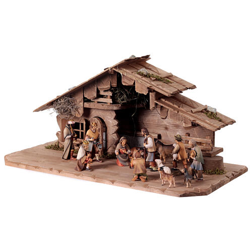 Complete Nativity set in stable 12 cm, mod. Original Shepherd, in painted Valgardena wood 14 pcs 4