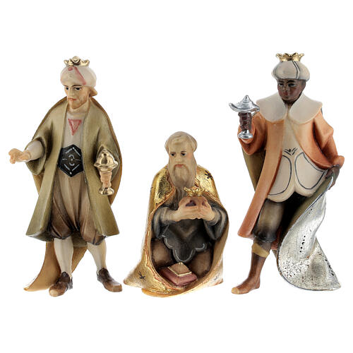 Rois Mages avec dons pour crèche Original Rédempteur bois peint Val Gardena 10 cm 1