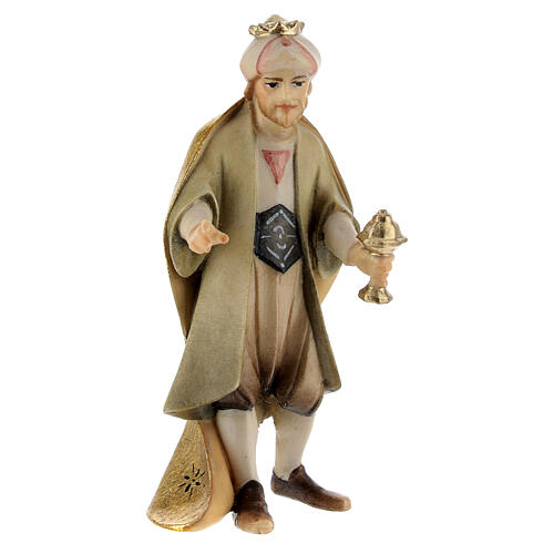 Rois Mages avec dons pour crèche Original Rédempteur bois peint Val Gardena 10 cm 2