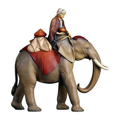 Éléphant avec bijoux et son maître pour crèche Original Rédempteur bois peint Val Gardena 12 cm 1