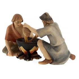 Dining shepherds Original Redentore Nativity Scene in painted wood from Val Gardena 10 cm