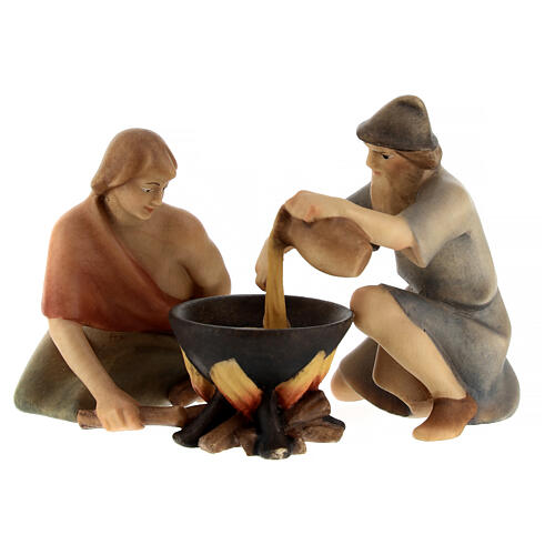 Dining shepherds Original Redentore Nativity Scene in painted wood from Val Gardena 10 cm 1