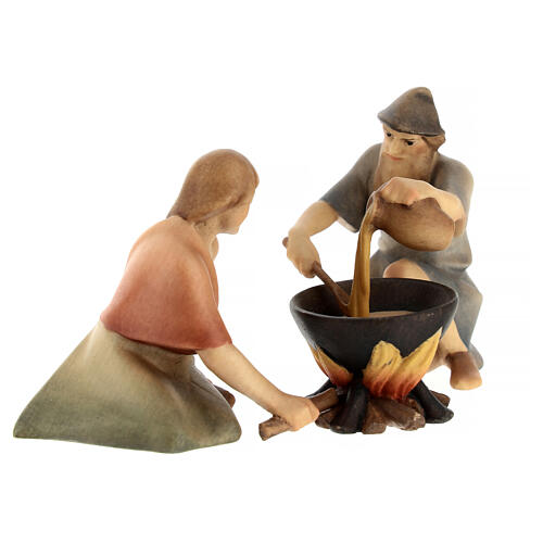 Dining shepherds Original Redentore Nativity Scene in painted wood from Val Gardena 10 cm 3