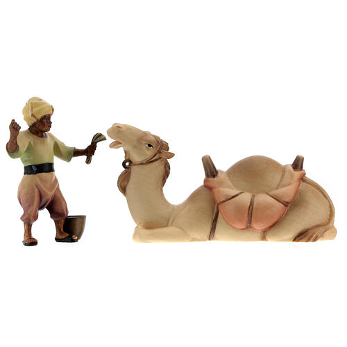 Jeune chamelier avec chameau allongé pour crèche Original Rédempteur bois peint Val Gardena 12 cm 1