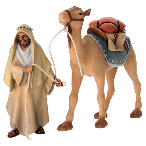 Chamelier adulte avec chameau debout pour crèche Original Rédempteur bois peint Val Gardena 10 cm 2