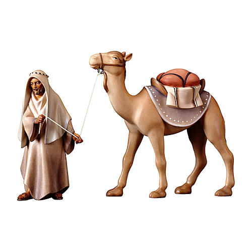 Adult Camel Handler with Standing Camel Scene, 10 cm nativity Original Redeemer model, in painted Val Gardena wood 1
