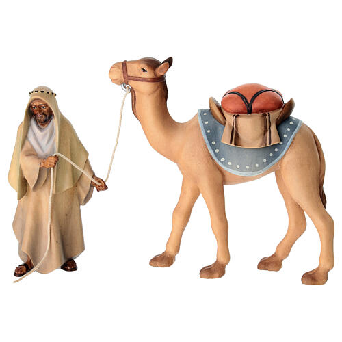 Adult Camel Handler with Standing Camel Scene, 10 cm nativity Original Redeemer model, in painted Val Gardena wood 1