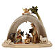 Nativity Scene in arched cave Original Redentore model in painted wood from Valgardena 12 cm - 9 pieces s1