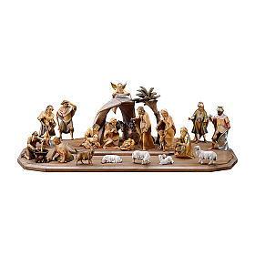 Nativity Scene in cave Original Redentore model in painted wood from Valgardena 10 cm - 21 pieces