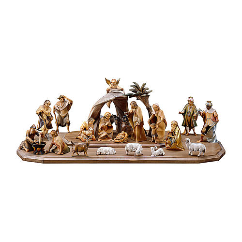 Nativity Scene in cave Original Redentore model in painted wood from Valgardena 10 cm - 21 pieces 1