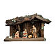 Holy Family with young shepherd in cave Original Redentore Nativity Scene in painted wood from Valgardena 10 cm - 6 pieces s1