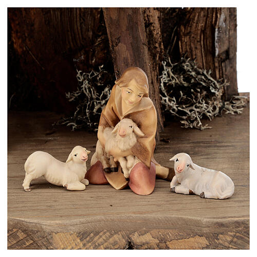 Sainte Famille avec berger dans grotte crèche Original Rédempteur bois peint Val Gardena 12 cm 6 pcs 4