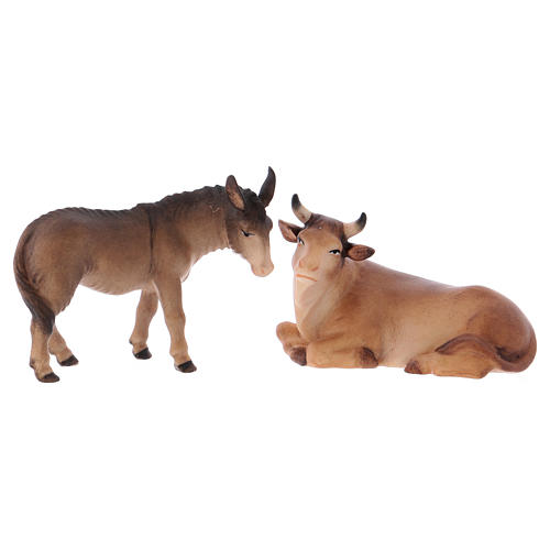 Ox sitting and donkey standing 10 cm, nativity Original Comet, in painted Val Gardena wood 1