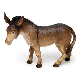 Brown ox lying and donkey standing 12 cm, nativity Original Comet, in painted Val Gardena wood