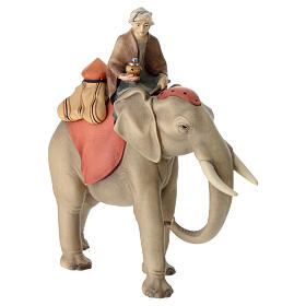 Elephant and rider with saddle jewels 12 cm, nativity Original Comet, in painted Val Gardena wood