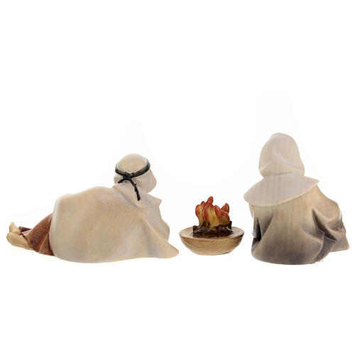 Groupe bergers devant feu de camp crèche Original Comète bois peint Val Gardena 10 cm 8