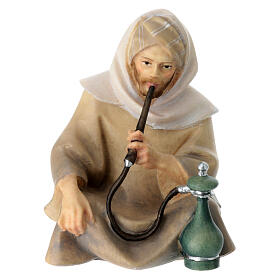 Shepherds smoking around fire 12 cm, nativity Original Comet, in painted Val Gardena wood