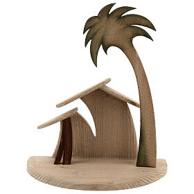 Nativity stable stylized with palm 10 cm, nativity Original Comet, in painted Valgardena wood