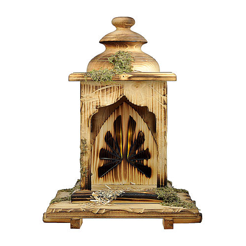 Lantern-shaped hut with light Original Cometa Nativity Scene in painted wood from Valgardena 12 cm 1