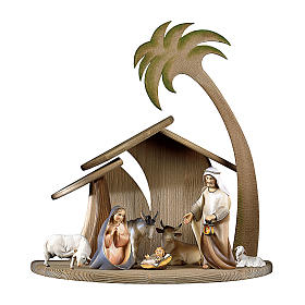 Nativity Scene with sheep Original Cometa model in painted wood from Valgardena 10 cm - 7 pieces