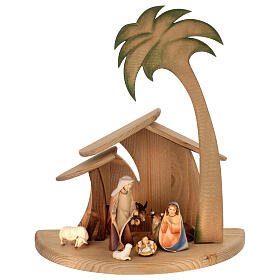 Nativity Scene with sheep Original Cometa model in painted wood from Valgardena 10 cm - 7 pieces